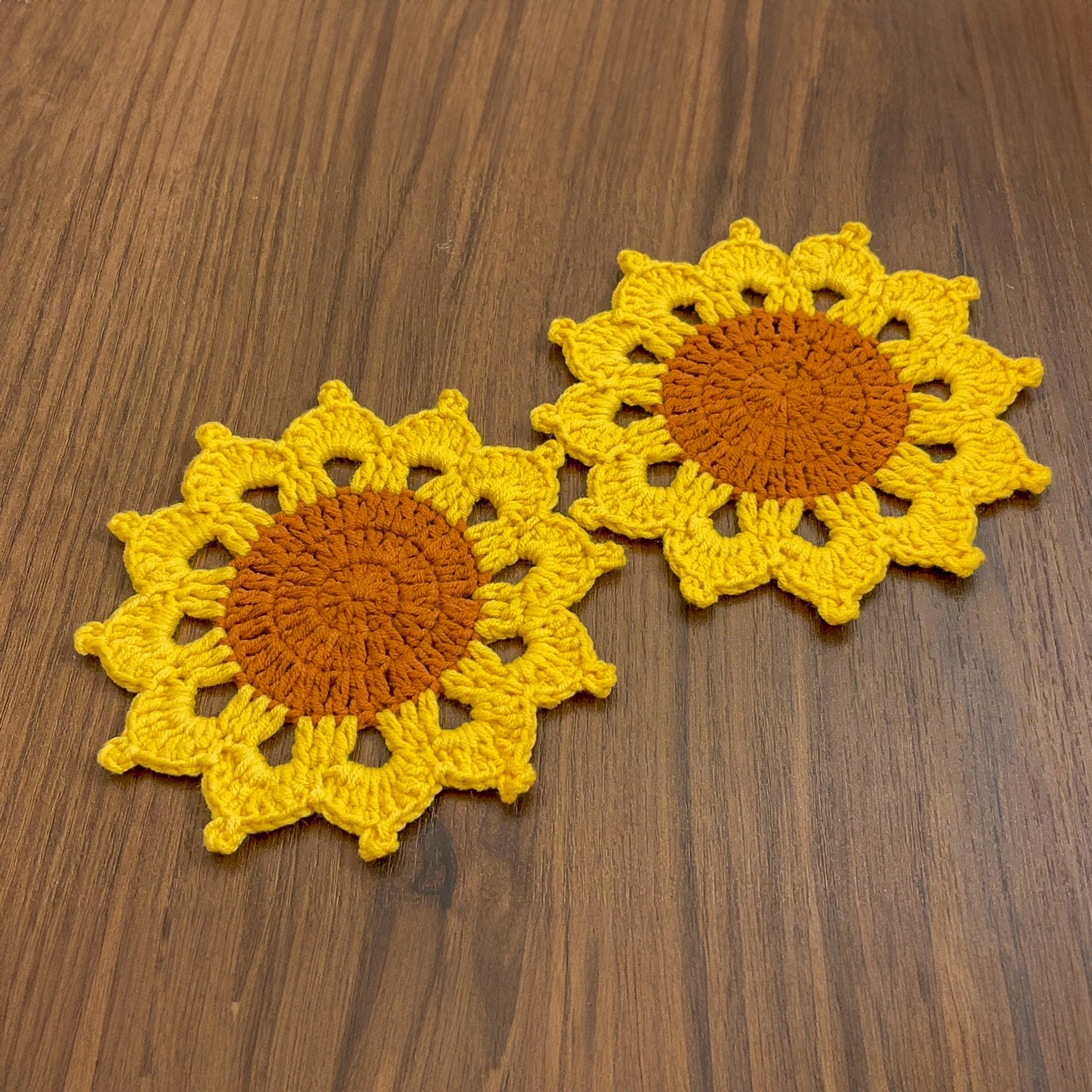 Cute Sunflower Crochet Coasters Handmade Doily Coaster Set for Coffee ...