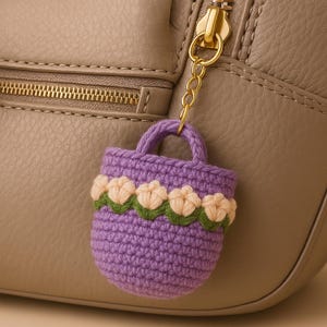 Floral Crochet Bag Keychain PDF Pattern – Mini Tulip Purse Keyring Tutorial (Digital Download) image 2