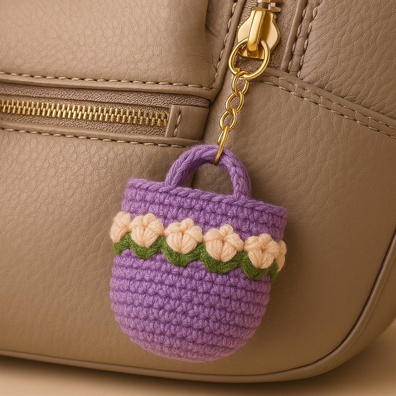 Floral Crochet Bag Keychain PDF Pattern – Mini Tulip Purse Keyring Tutorial (Digital Download) image 2