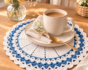 Crochet Round Placemat Pattern PDF, Large Table Mat Design for Farmhouse Kitchen Decor
