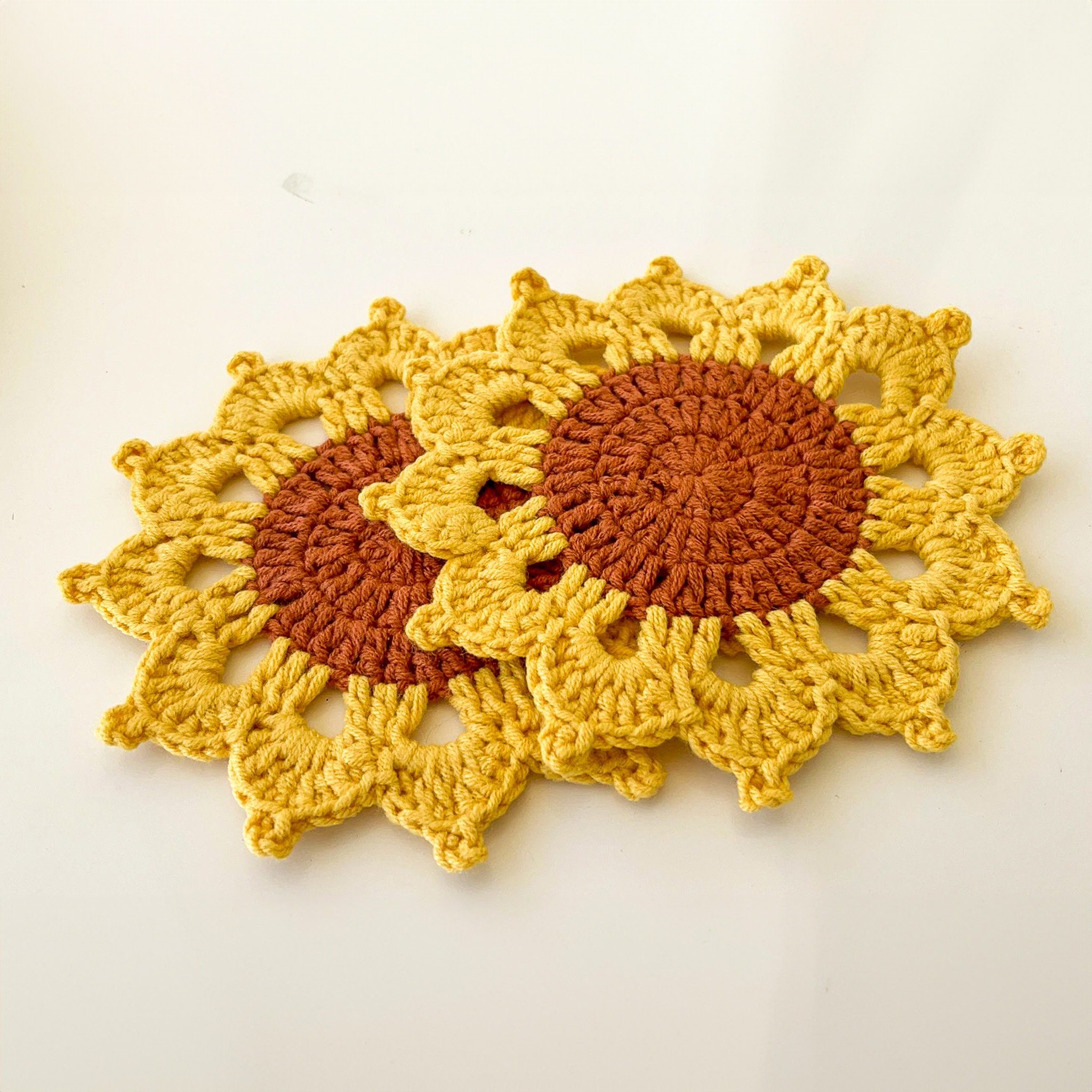 Sunflower Crochet Coasters PDF Pattern — Floral Drink Coaster DIY ...