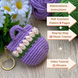 Floral Crochet Bag Keychain PDF Pattern – Mini Tulip Purse Keyring Tutorial (Digital Download) image 8
