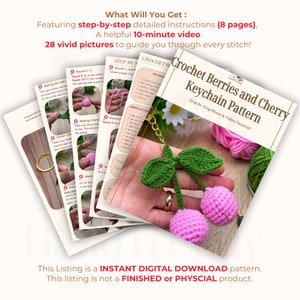 Crochet Cherry Keychain PDF Pattern – Amigurumi Fruit Keyring Tutorial ...