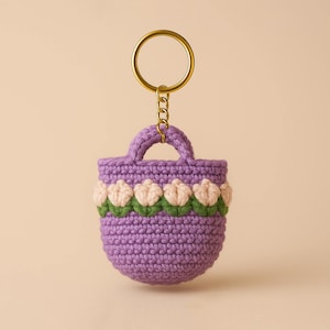 Floral Crochet Bag Keychain PDF Pattern – Mini Flower Purse Keyring Tutorial – Cute Handmade DIY Charm Digital Download