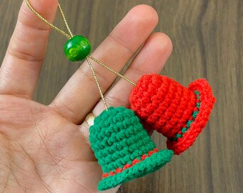Mini Crochet Christmas Bells PDF Pattern, Tiny Holiday Ornaments