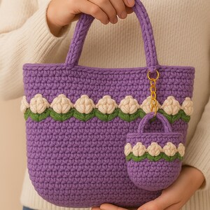 Floral Crochet Bag Keychain PDF Pattern – Mini Tulip Purse Keyring Tutorial (Digital Download) image 5