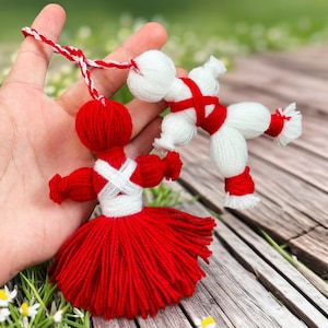 Martenitsa Yarn Doll Ornament Pattern, Baba Marta Crochet PDF tutorial, Traditional Bulgarian Spring Decor, Pizho and Penda Dolls