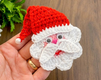 Santa Claus Applique Pattern, Christmas Crochet Tutorial for Ornament Decoration, Easy Holidays Gift Idea,  Beginner Crochet