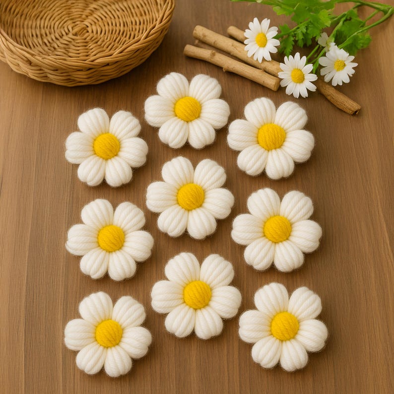 Puffy Crochet Flowers Applique - Colorful Daisy Embellishment for Sweater, Cardigan & Craft Decor - Cute Handmade Crochet Patch