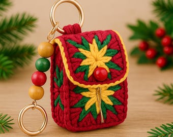 Crochet Mini Bag Keychain - Boho Colorful Granny Square Coin Pouch, Handmade Gift for Women, DIY Crochet & Bag Charm