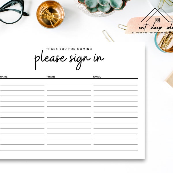 Open House Sign-In Sheet | Real Estate Marketing | Instant Download | PDF | Sign In Sheet | Real Estate Agent | Real Estate Printable