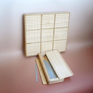 Wood blocking board 12*12 inch (30x30cm) - Granny Square Board for crocheters - Full set with steel rods, perfector strips and storage box