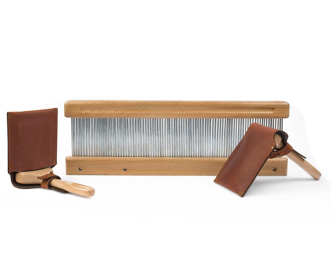 Wool Hackle Kit 50cm. Hand Wool Combs Set With Leather Covers, Wood