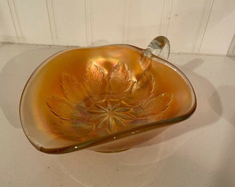 Vintage Dugan Carnival Glass Leaf Rays Marigold Nappy Candy Dish