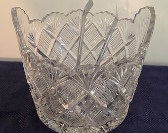 Ice Bucket Vintage Brilliant Cut Glass with Tongs Medium-sized