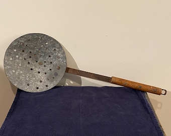 Primitive Metal Zinc or Aluminum Skimmer Ladle Farmhouse Blacksmith