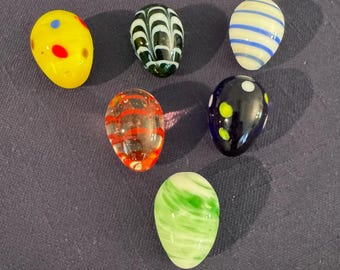 Set of 6 Art Glass Hand Blown Eggs Various Colors