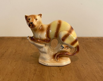 Ceramic Wild Cat figure Yellow and Brown Stripe Statue