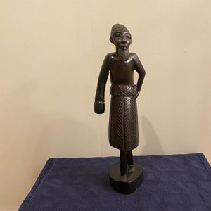 Vintage Hand Carved Ebony African Wood Statue Figurine Large and Heavy 13.5&quot; Tall