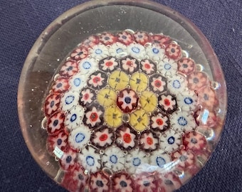 Vintage Millefiori Murano Glass Colored Paperweight Floral Design Heavy