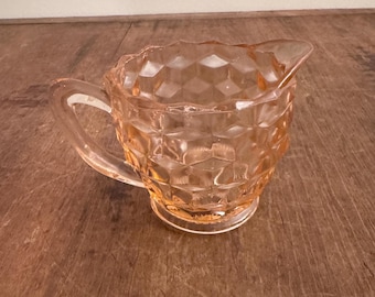 Pink Depression Glass Creamer Jeanette Glass Co Cubist pattern 2.5" tall