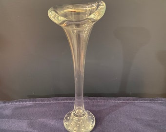 Vintage Unique Aseda Sweden Jack in The Pulpit Controlled Bubble Glass Bud Vase with Wide Mouth Top 10.25"