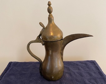 Vintage Primitive Tea Pot Kettle Brass Dallah Handcrafted Coffee Middle East