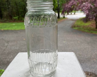 Antique Unique Diamond Design Clear Bottle Mason Jar Screw Top 6"