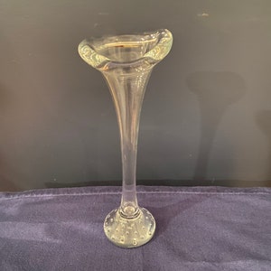 Vintage Unique Aseda Sweden Jack in The Pulpit Controlled Bubble Glass Bud Vase with Wide Mouth Top 10.25&quot;