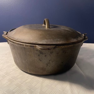 Antique #8, 10-1/2 Cast Iron Dutch Oven Set, Lid / Pot / Trivet, Restored
