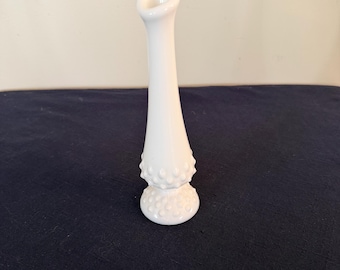 Vintage Milk Glass Hobnail White Bud Vase 8"