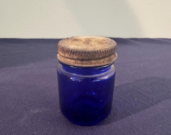 Vintage Vicks Vapo Rub Cobalt Blue Bottle with Lid 1940's