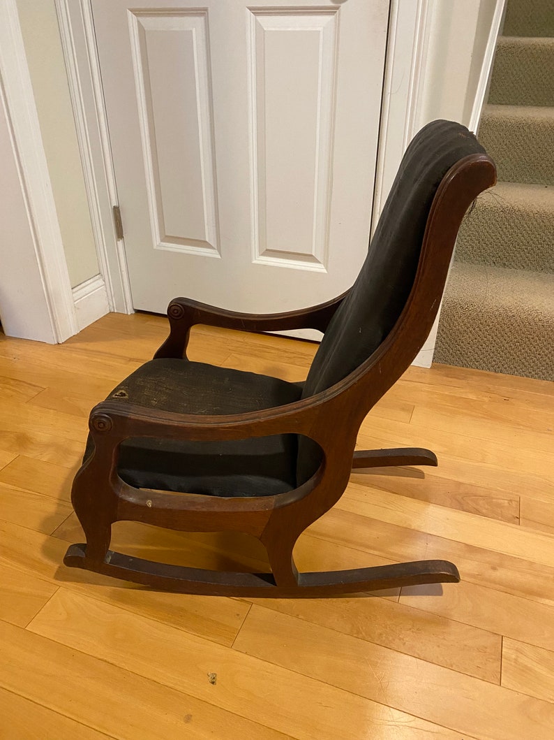 Antique Wooden Childrens Rocking Chair Original Upholstered Seat Etsy