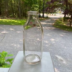 Vintage Clear Tall Milk Jug Glass Bottle - Partial Red Label Store