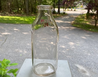 Vintage Clear Tall Milk Jug Glass Bottle - Partial Red Label Store