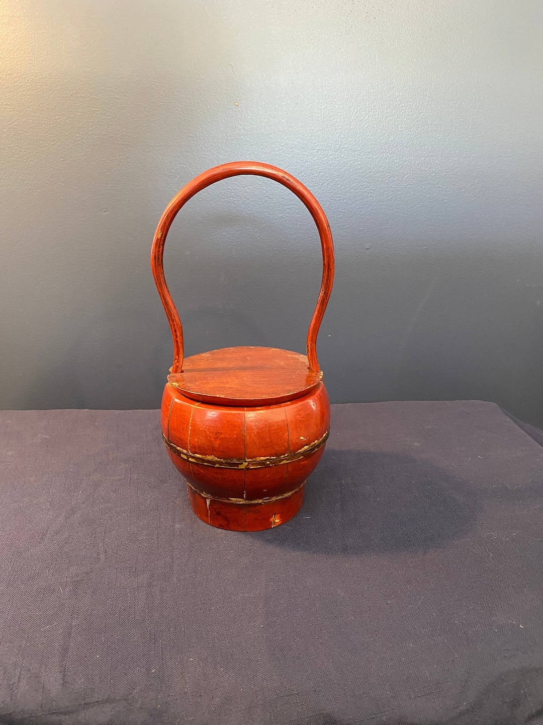 Vintage Asian Red Lacquer Rice Bucket Lid and Handle Authentic - Etsy