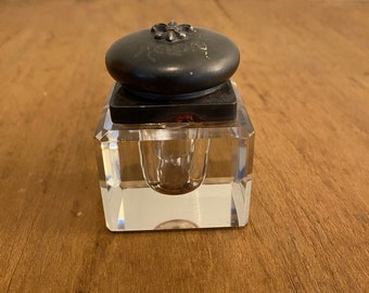 Bevel Cut Glass Inkwell Pewter Monogrammed Lid Heavy