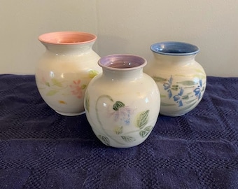 Decorative Pottery Ceramic Mini Flower Vases Hand Painted Set of 3