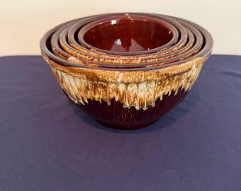 Robinson Ransbottom Set of 5 Brown Drip Glaze Nesting Dishes RARE Roseville, OH