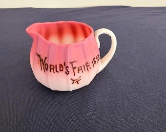 RARE Peachblow Glass Worlds Fair 1893 Souvenir creamer Wild Rose Damaged