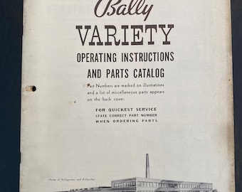 ORIGINAL Bally Pinball Manual Variety Pinball 1950's Operating Instruction Parts