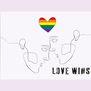 Cartão postal "o amor vence" | LGBT | Arco-íris | Orgulho Gay de junho | CDS | amor é amor | Arte de linha