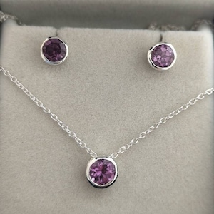 Round Alexandrite Locket Pendant Colour Changing Alexandrite Locket and Earrings Bezel set Lab made Alexandrite Necklace and Earrings