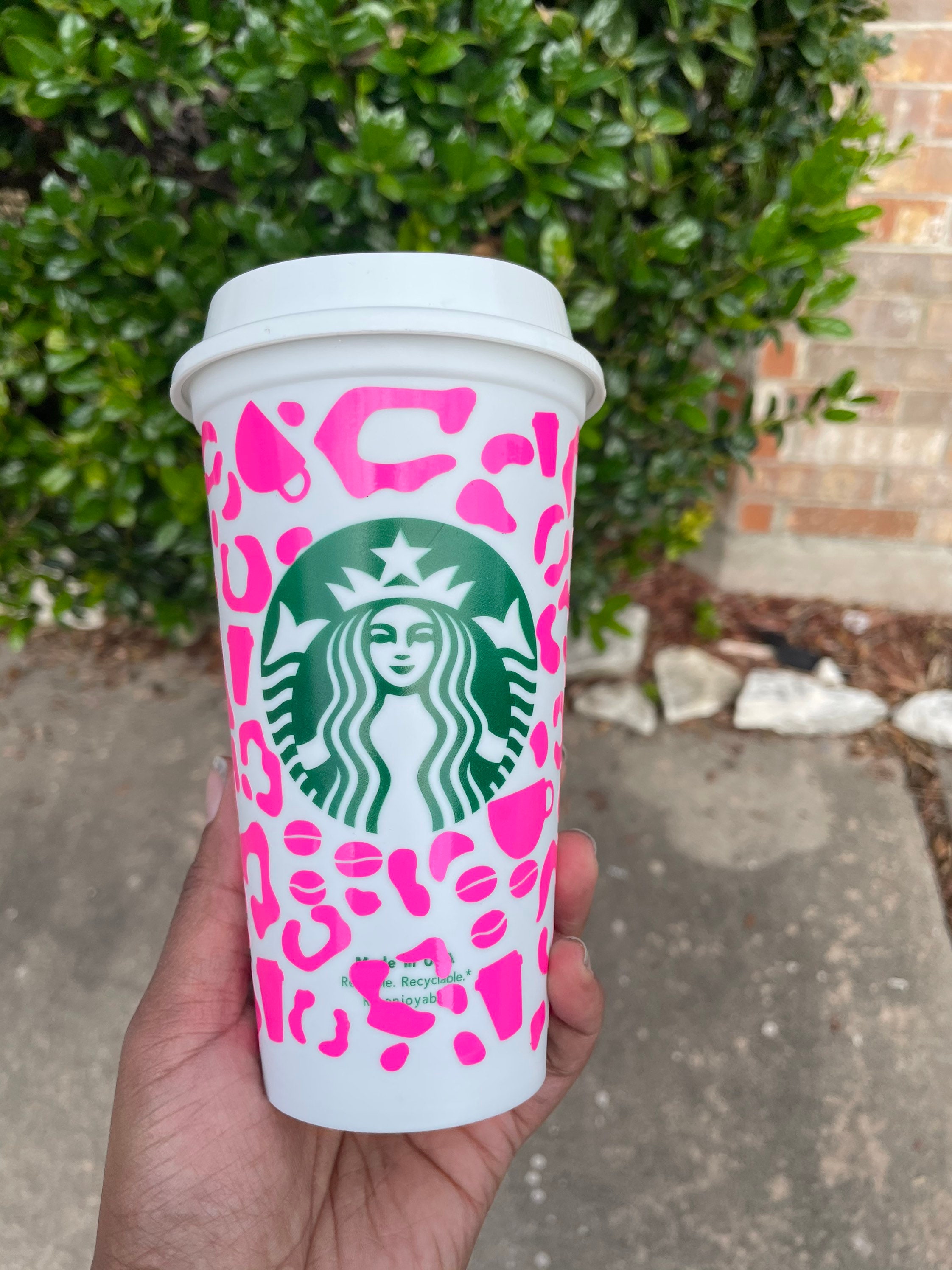 Hot Pink Leopard/Coffee Starbucks Cup 16 oz Custom cup Etsy