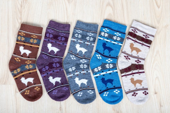 Alpaka Wollsocken mit Lama Muster | Warme Winter Socken Damen & Herren | Kuschelige | Lustiges Geschenk