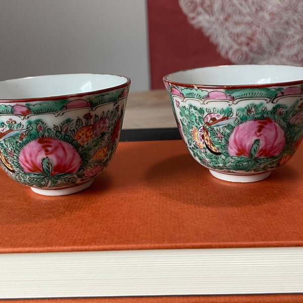 Antique rose medallion set of two tea cups