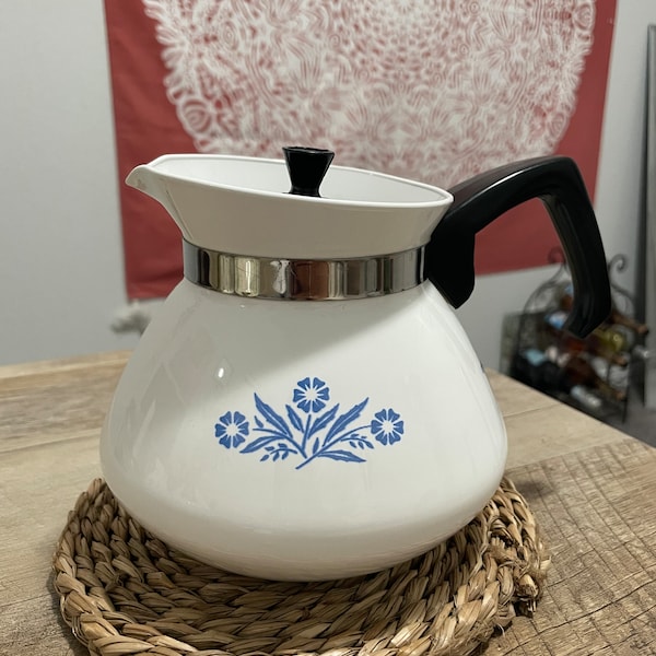 Vintage Corning Ware 6 Cup Teapot Blue Cornflower