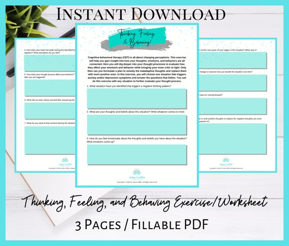 CBT: Thinking Feeling and Behaving Exercise/worksheet | Etsy