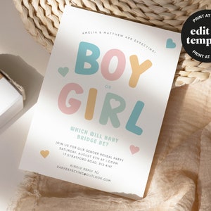 Gender Reveal Invitation | Gender Reveal Template | Editable Template | Minimal Gender Reveal | Templett | 13387004