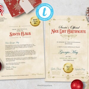 Carta de Papá Noel editable, Certificado de lista agradable imprimible, Carta de Papá Noel, Carta personalizada de Papá Noel, Certificado de Papá Noel